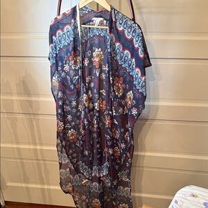 Boho High Low Kimono Duster Floral Paisley Lightweight Festival Cover Up
